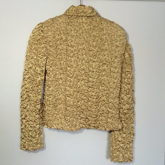 Joseph Ribkoff Womens Golden Jacket Sz 4 Ruched Crinkled Buttons Long Sleeve - Picture 3 of 6